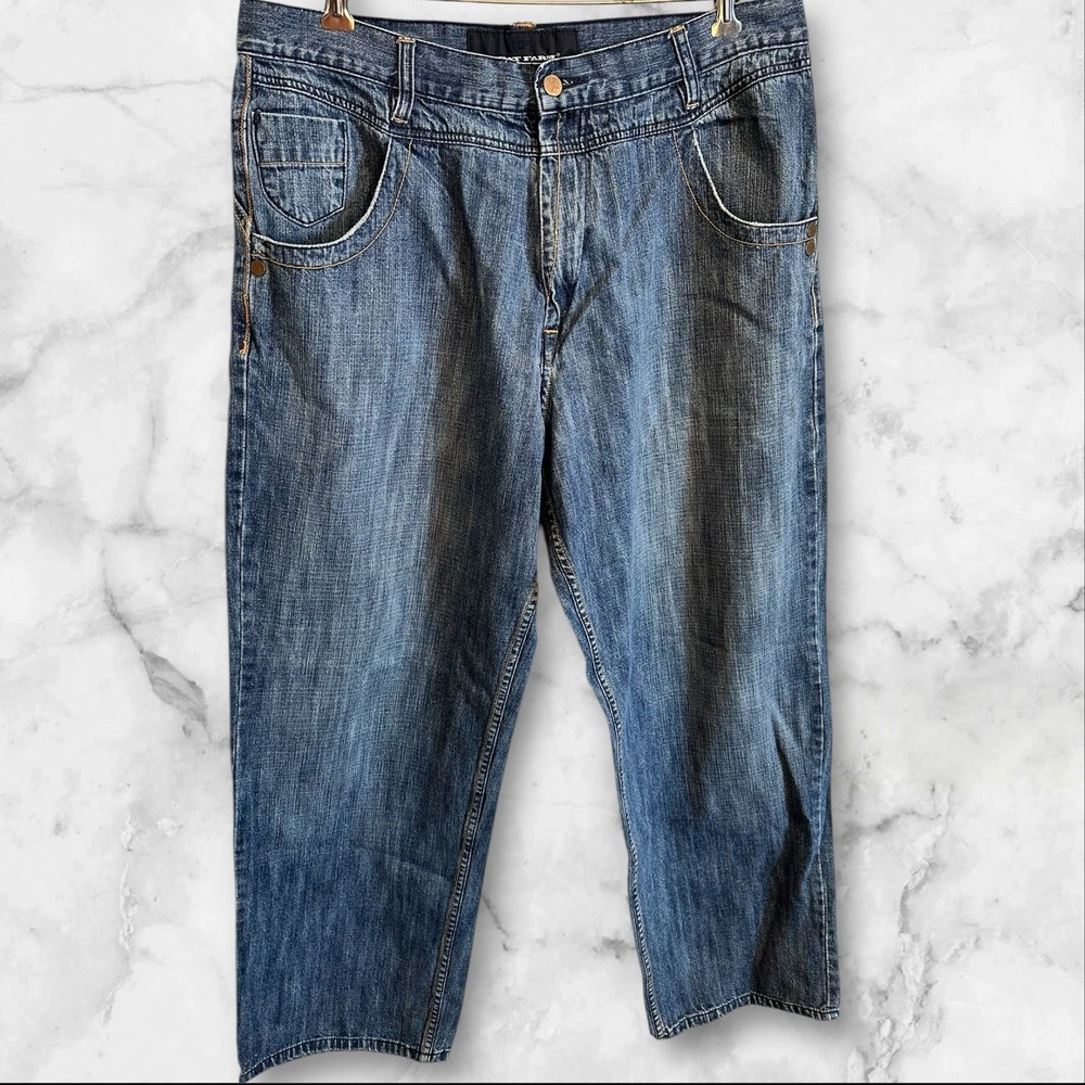 VTG Y2K Phat Farm Jeans Denim Men's Sz38 36x31 Wide Leg Baggy Skater Hip Hop‎